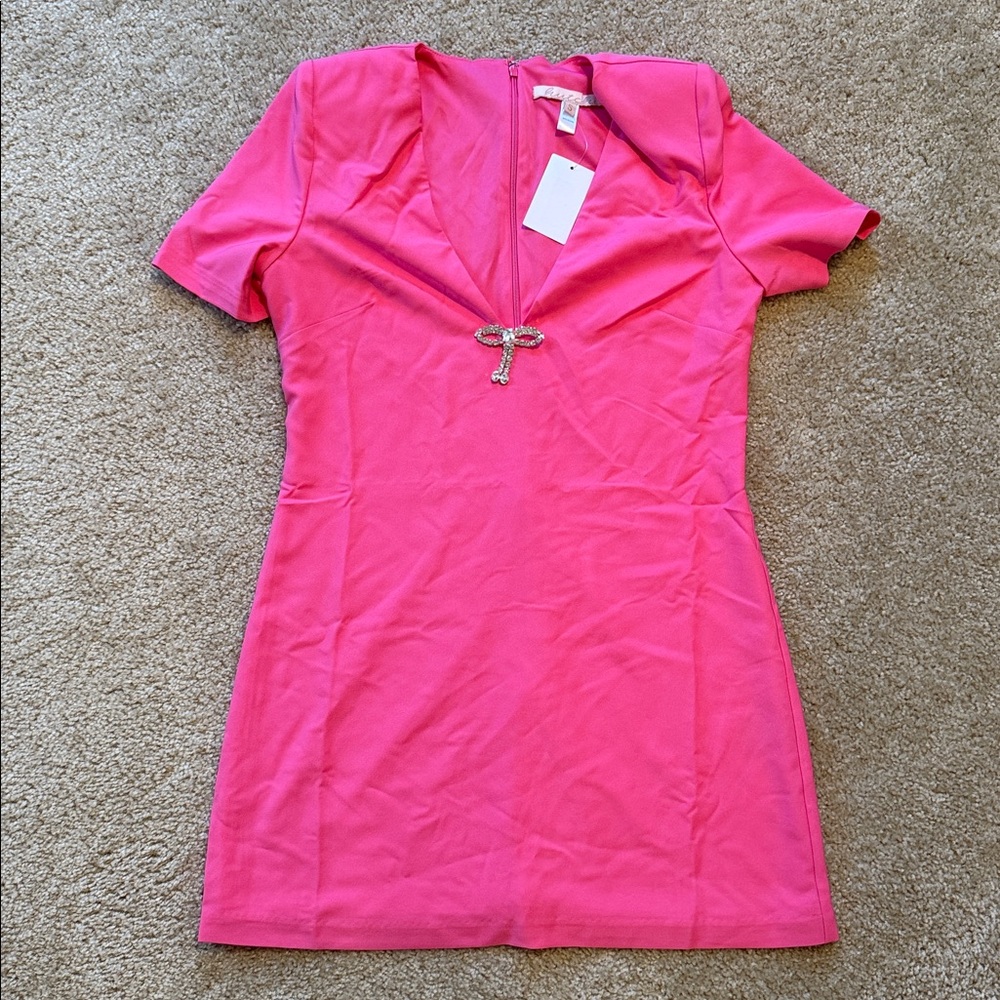 Hutch embellished bow front shift dress  Pink size small short sleeves - Picture 3 of 8